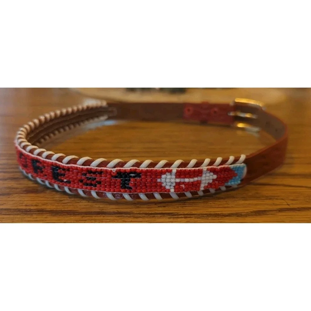 NOS Magic Forest Lake George NY Novelty Beaded Leather Belt Kids Youth Adult 24
